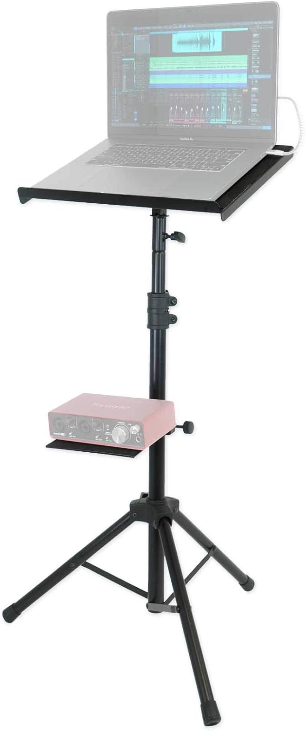 Rockville RLS68 Dual-Tray Laptop/Tablet Stand, Adjustable Height, Foldable, Portable, for DJs and Presenters