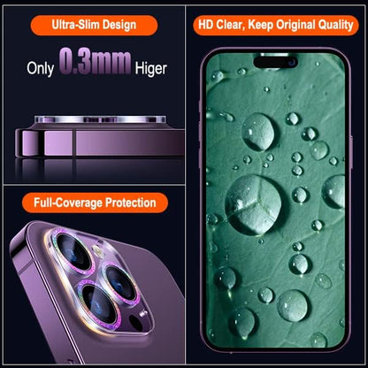 UniqueMe [3 Pack Compatible for iPhone 14 Pro Max/iPhone 14 Pro Camera Lens Protector Tempered Glass,[Case Friendly][Scratch-Resistant][Night Shooting Mode]-Glitter Colorful