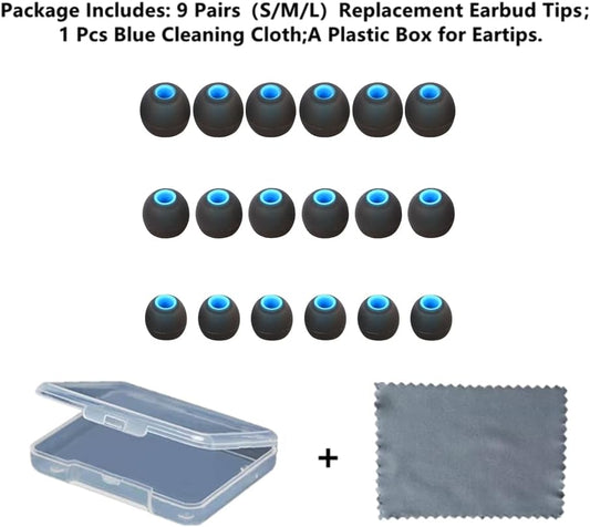 Earbuds Replacement Tips Silicone Earbud Tips Ear Gels Fit for Inner Hole from 3.8mm - 5.1mm Earphones 9 Pairs S/M/L Black-Blue