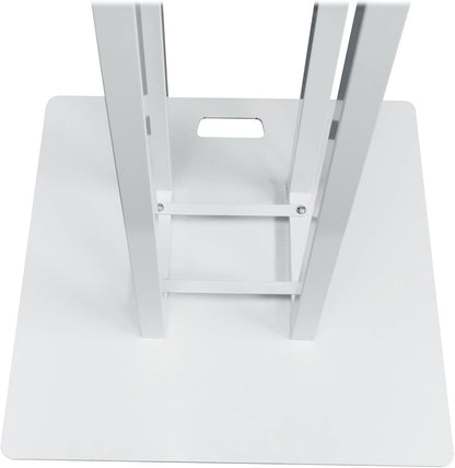 Rockville RTP33-TV Pro White Totem Stand 220 lbs DJ Speaker/Lighting/TV Mount, Detachable TV Mount, Adjustable 39-69 inch Height, Black/White Scrims, for DJs and Event Planners