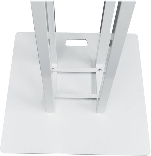 Rockville RTP33-TV Pro White Totem Stand 220 lbs DJ Speaker/Lighting/TV Mount, Detachable TV Mount, Adjustable 39-69 inch Height, Black/White Scrims, for DJs and Event Planners