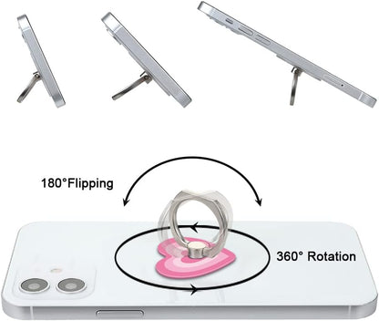 Bonoma Cute Love Heart Phone Ring Holder, 3 Pack Universal Finger Ring Stand Grip Kickstand Ring, 360° Rotation Universal Stylish Stand Compatible with All Smartphones