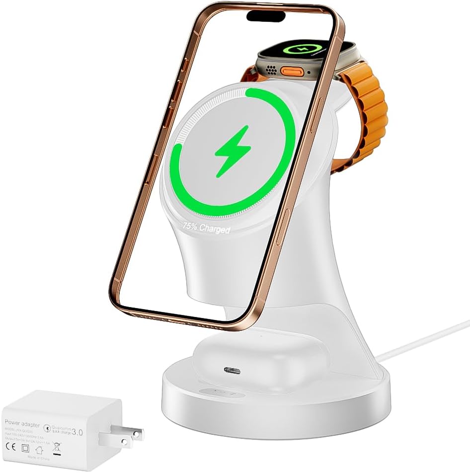 3 in 1 Wireless Charging Station for Apple Devices,Magsafe Charger Stand for IPhone16 15 14 13 12 Pro/Max/Plus/Mini Wireless Charger Station for AirPods 2/3/Pro iWatch Ultra/8/7/SE/6/5/4/3/2