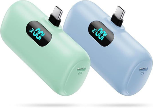 [2 Pack] Samll Portable Charger for iPhone 16/15 Series, 5000mAh 3A PD USB C Power Bank, Mini LCD Display Battery Pack Compatible with iPhone 16/16 Plus/16 Pro/15 Pro Max,Samsung,Android/Moto/LG etc