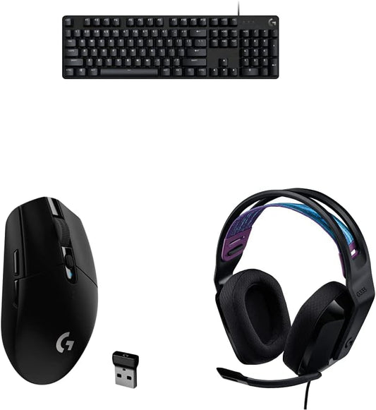 Logitech G413 SE Full-Size Mechanical Gaming Keyboard + G305 Lightspeed Wireless Gaming Mouse + G335 Wired Gaming Headset Bundle - Black
