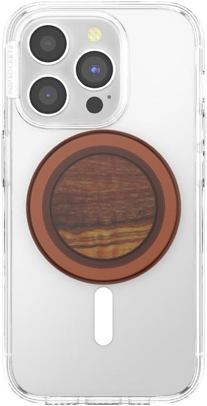 PopSockets Phone Grip for MagSafe with Kickstand, Magnetic Stand, Swappable Top, Secure Hold for iPhone MagSafe Cases, Phone & Tablet Grip - Wood Res-Olive Wood