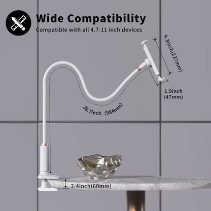 Gooseneck Tablet Holder - Flexible Stand, Tablet Holder,Cell Phone Holder,Cell Stand, Flexible Adjustable Arm in Bed for/Mobile Phone/Switch/etc, 98 cm Total Length (White)