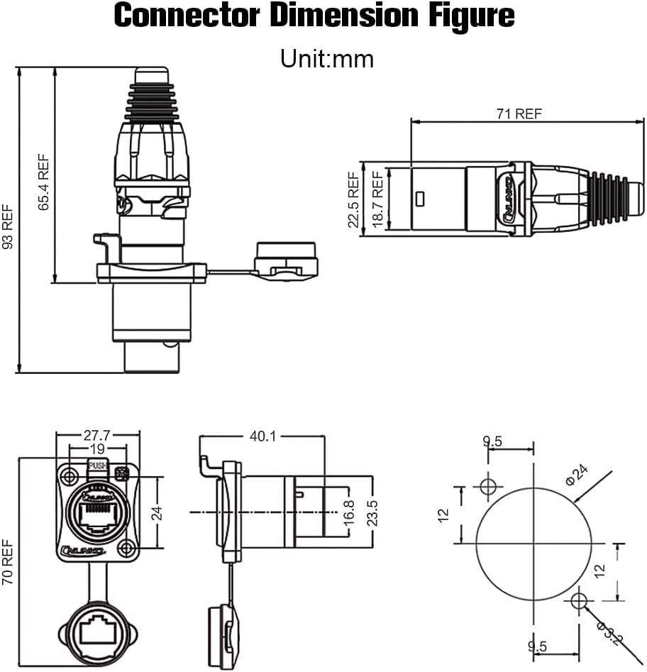 RJ45 Connector, Waterproof Metal Ethernet Cable Connector, Aviation Dual Port Circular Connector, Signal Panel Cat3e/5e 8P8C Connector for Home Network, Industrial Network, Stage Signal Connection