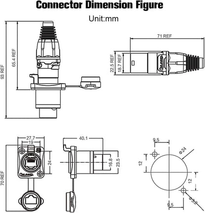 RJ45 Connector, Waterproof Metal Ethernet Cable Connector, Aviation Dual Port Circular Connector, Signal Panel Cat3e/5e 8P8C Connector for Home Network, Industrial Network, Stage Signal Connection