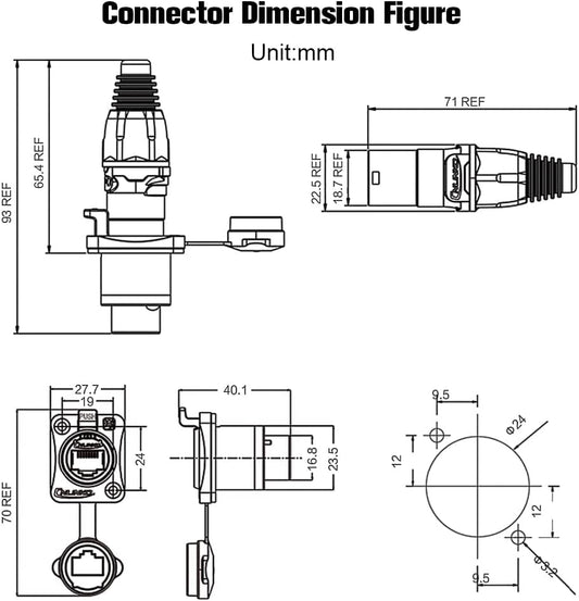 RJ45 Connector, Waterproof Metal Ethernet Cable Connector, Aviation Dual Port Circular Connector, Signal Panel Cat3e/5e 8P8C Connector for Home Network, Industrial Network, Stage Signal Connection