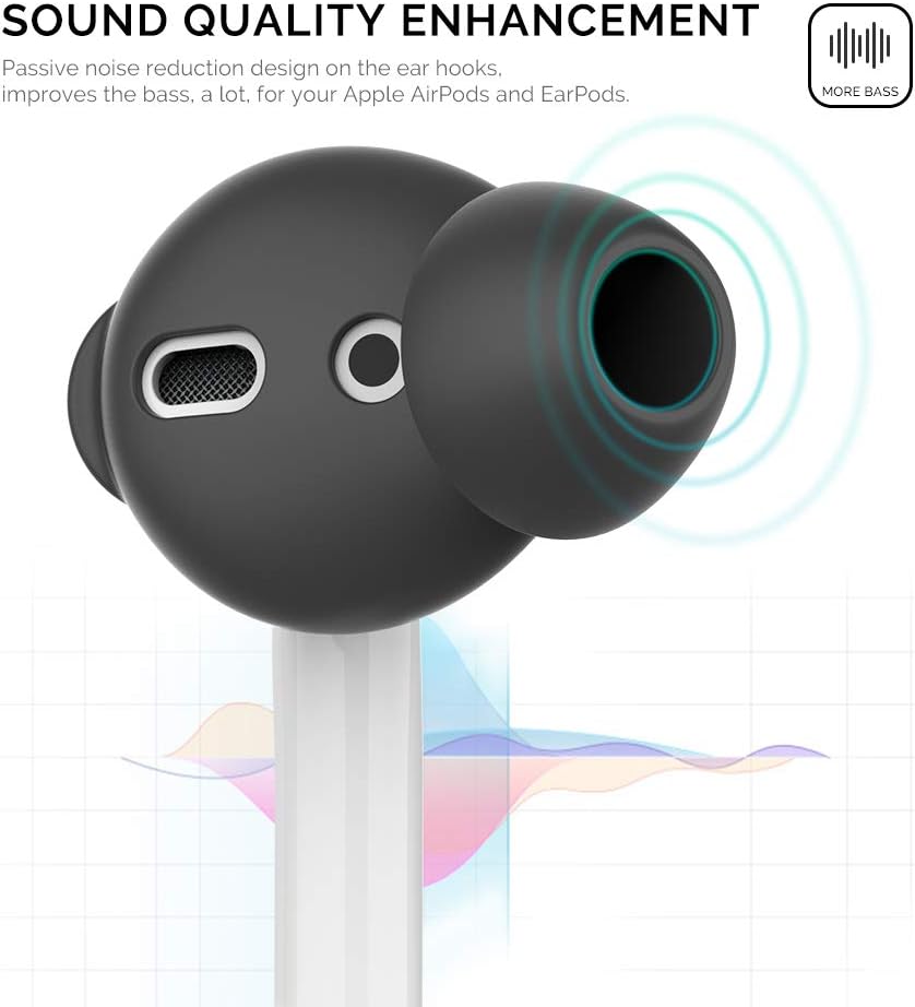 AhaStyle 4 Pairs AirPods Ear Tips Silicone Earbuds Cover Compatible with Apple AirPods (2 Pair Large & 2 Pairs Small, Black)