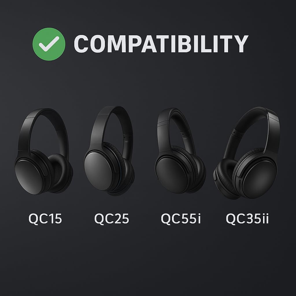 Premium Replacement Ear Pads for Bose QC2, QC15, QC25, QC35 I & II – Soft Protein Leather & Memory Foam Cushions – Enhanced Noise Isolation – Easy Installation Kit & Cleaning Cloth (Brown)
