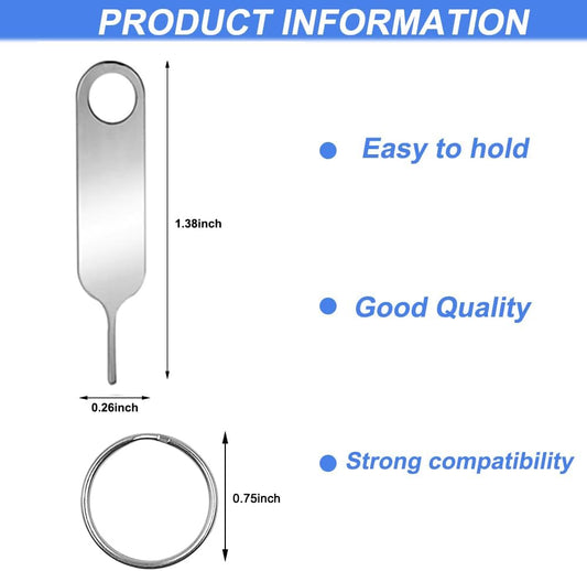 2 Pcs Universal Sim Card Tray Removal Key Tray Eject Pins, SD Removal Opening Tool with A Key Ring, for iPhone iPad Samsung Galaxy Google Pixel Phones