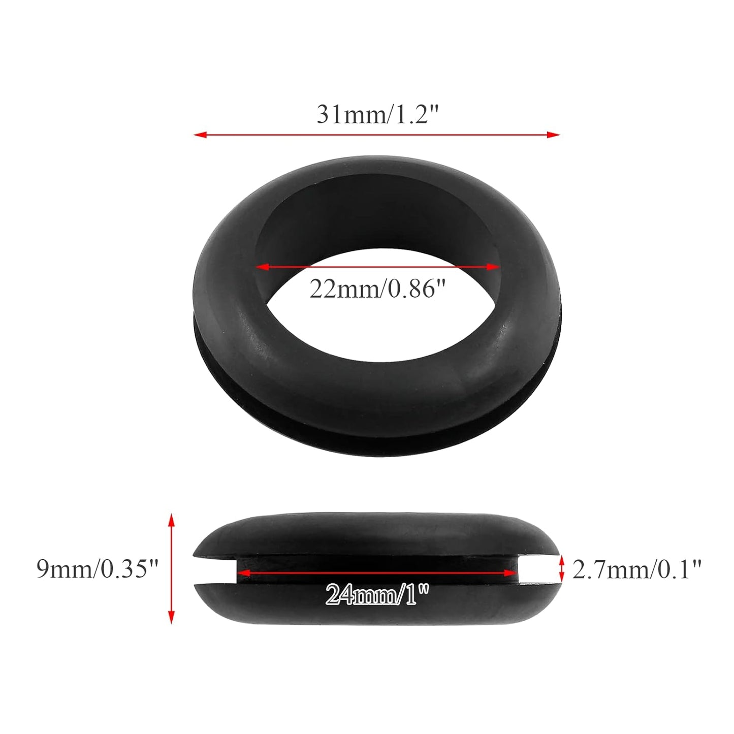 12 Pcs Rubber Grommets, 7/8" Inside Diameter 1" Drill Hole Rubber Wire Grommets for Wire, Firewall, Cables, Plugs