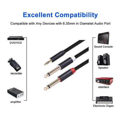 2Pack 16Ft 3.5mm TRS to Dual 6.35mm Stereo Cable 1/8 TRS to Dual 6.35mm 1/4 TS Mono Y Splitter Audio Cord Adapter for Smartphone, Mixer,PC, CD Player, Speakers and Home Stereo System