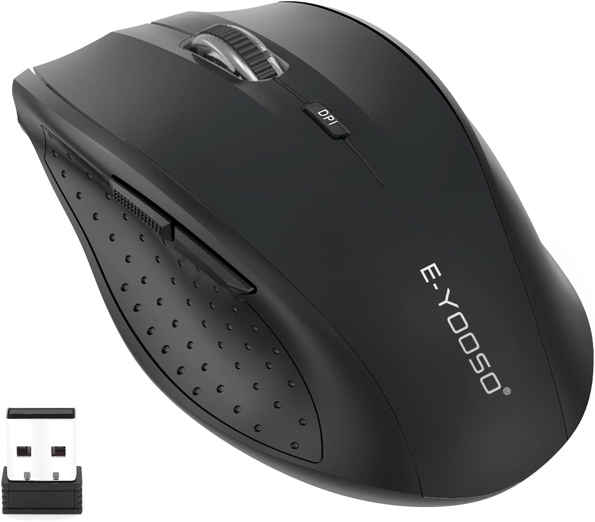 E-YOOSO Wireless Mouse for Laptop, Portable Optical Computer Mouse, 6 Buttons, Cordless 2.4GHz with USB Receiver, 5-Level 4800 DPI, 18 Months Battery Life, for PC, Chromebook, Windows, Mac(Black)