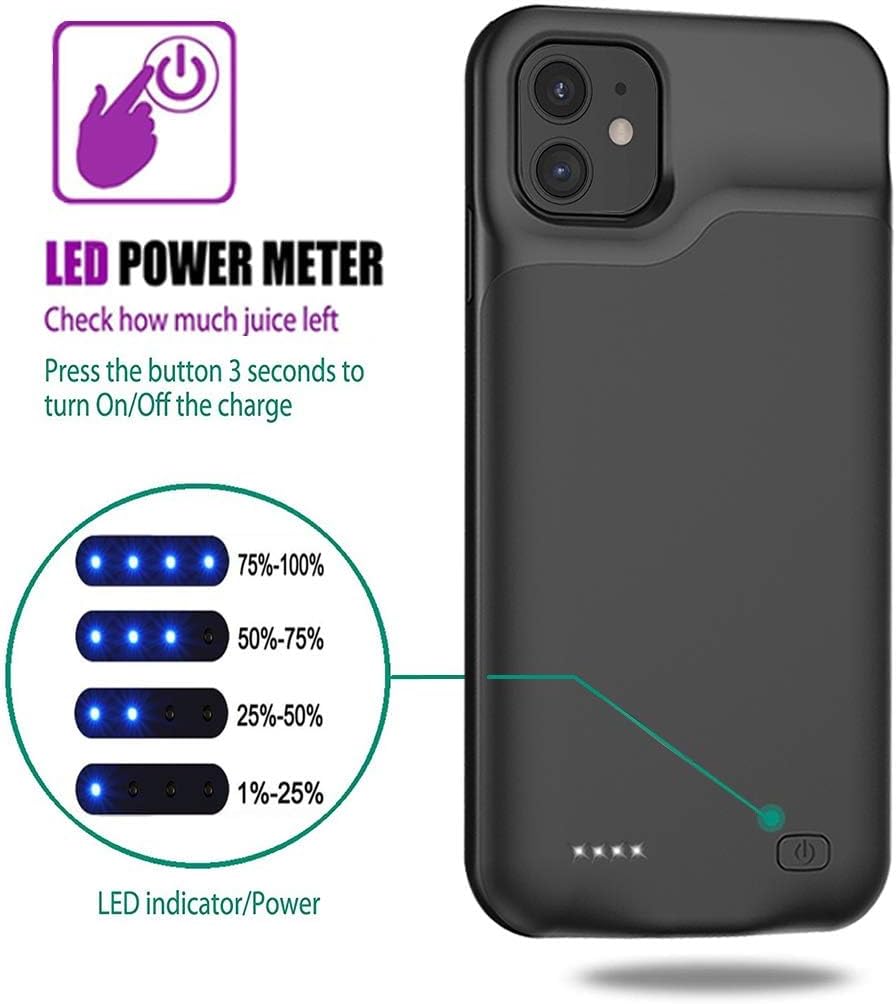 Battery Case for iPhone 11, 7000mAh Slim Portable Rechargeable Smart Protective Pack Cover Power Bank Charging Case Compatible with iPhone 11 (6.1 inch) Extended Battery Charger Cover(Black)
