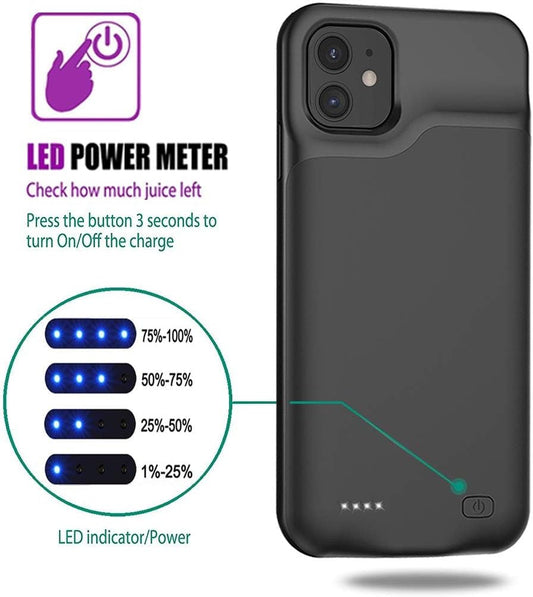 Battery Case for iPhone 11, 7000mAh Slim Portable Rechargeable Smart Protective Pack Cover Power Bank Charging Case Compatible with iPhone 11 (6.1 inch) Extended Battery Charger Cover(Black)