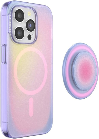 PopSockets iPhone 15 Pro Case with Round Phone Grip Compatible with MagSafe, Phone Case for iPhone 15 Pro, Wireless Charging Compatible - Aura