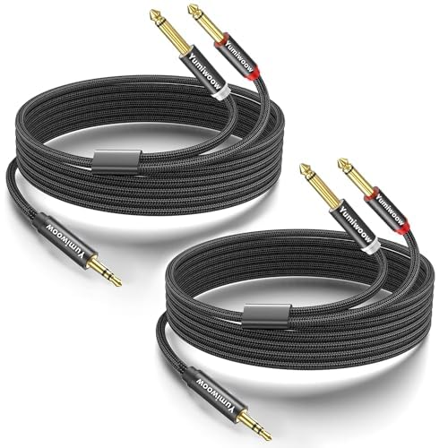 2pack 3.3Ft 3.5mm TRS to Dual 6.35mm Stereo Cable 1/8 TRS to Dual 6.35mm 1/4 TS Mono Y Splitter Audio Cord Adapter for Smartphone, Mixer,PC, CD Player, Speakers and Home Stereo System
