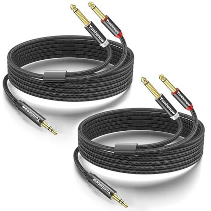 2Pack 16Ft 3.5mm TRS to Dual 6.35mm Stereo Cable 1/8 TRS to Dual 6.35mm 1/4 TS Mono Y Splitter Audio Cord Adapter for Smartphone, Mixer,PC, CD Player, Speakers and Home Stereo System