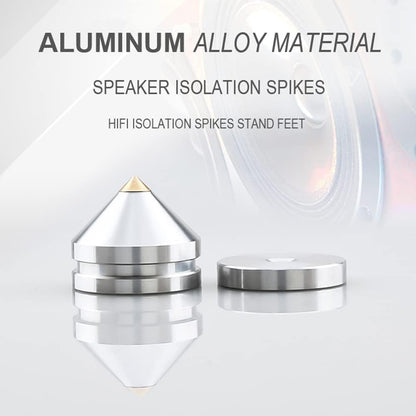 4Pcs Speaker Spikes Floor Protectors Shockproof Speaker Isolation Spikes with Base Pad for Speaker,Subwoofer,Amplifier,Turntable,Recorder CD DAC with 3m Adhesive (Silver)