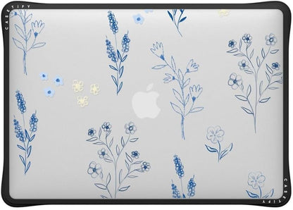 CASETiFY Impact MacBook Air 13" (M1/Intel) Case [Cushioned Impact Corners/Scratch-Resistant/Anti-Slip Grip] - Small Blue Flowers - Clear Black