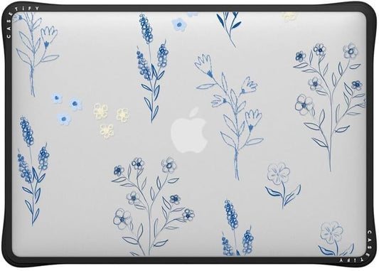 CASETiFY Impact MacBook Air 13" (M1/Intel) Case [Cushioned Impact Corners/Scratch-Resistant/Anti-Slip Grip] - Small Blue Flowers - Clear Black