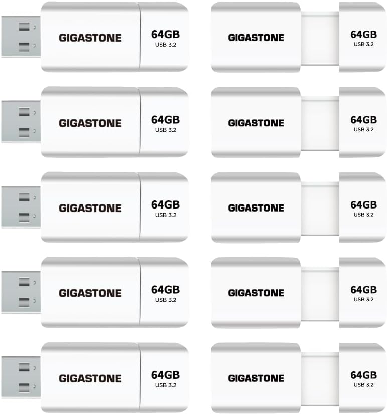 GIGASTONE 64GB Flash Drive (10 Pack) Z60 USB 3.2 Gen 1, 100MB/s Ultra Fast, Retractable Capless Slider Design, Data Storage, Backup for PC/Mac/TV/Car Audio, USB 2.0/3.0/3.1 Compatible