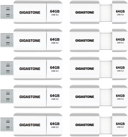 GIGASTONE 64GB Flash Drive (10 Pack) Z60 USB 3.2 Gen 1, 100MB/s Ultra Fast, Retractable Capless Slider Design, Data Storage, Backup for PC/Mac/TV/Car Audio, USB 2.0/3.0/3.1 Compatible