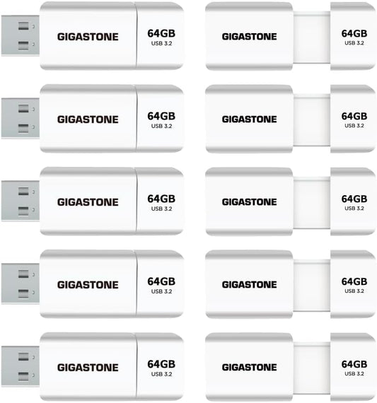 GIGASTONE 64GB Flash Drive (10 Pack) Z60 USB 3.2 Gen 1, 100MB/s Ultra Fast, Retractable Capless Slider Design, Data Storage, Backup for PC/Mac/TV/Car Audio, USB 2.0/3.0/3.1 Compatible