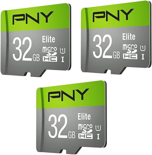 PNY 32GB Elite Class 10 U1 microSDHC Flash Memory Card - 100MB/s, Class 10, U1, Full HD, UHS-I, Micro SD (Pack of 3)