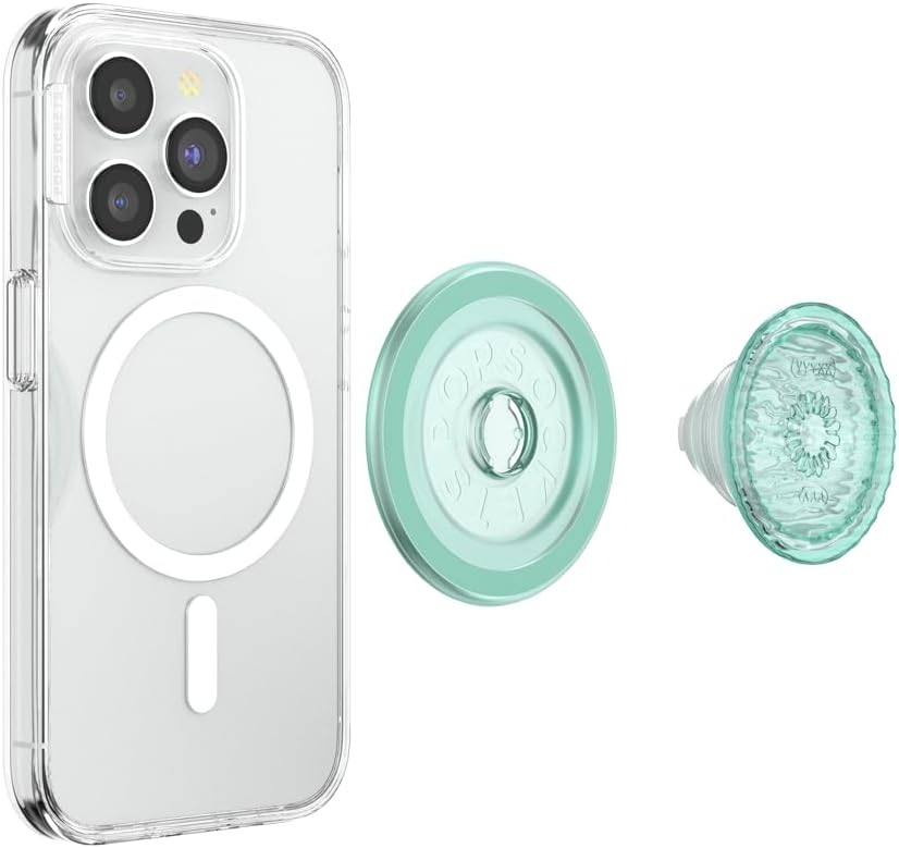 PopSockets Round Phone Grip Compatible with MagSafe, Adapter Ring Included, Phone Holder, Wireless Charging Compatible - Translucent Pool