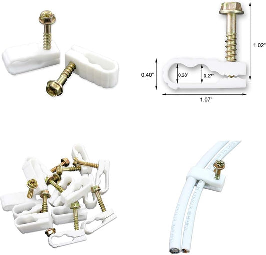 STEREN Coaxial Cable Clips - Cable Holder - Wire Clips - Siding Clips for Hanging - Cord Holder for Desk - Cable Clamps - Cord Clip - Wire Organizer Clips - Tv Mount Screws - White - 10 Pack