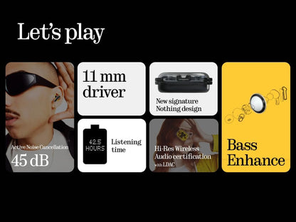 Nothing Ear (a) Wireless Earbuds, 45dB Hybrid Noise Cancelling Earbuds, Hi-Res Audio, Advanced Equaliser, Dual Connect, 6 Mics, 42.5H Playtime Ear Buds Wireless Bluetooth, Black