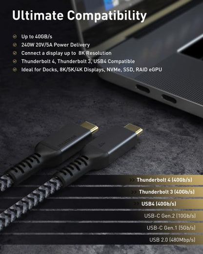 Maxonar [3.3Ft] Thunderbolt 4 Cable, 240W Thunderbolt Cable 40Gbps Sync 8K/5K@60Hz Display and for Thunderbolt 4, Thunderbolt 3, USB4, and USB-C Devices
