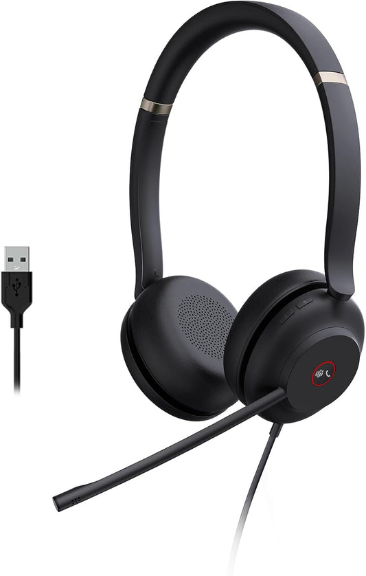 Yealink UH37 USB Headset with Microphone for PC Laptop - Headphones with Noise Cancelling Microphone for Computer,On-Ear Wired Office Call Center Headset Dual