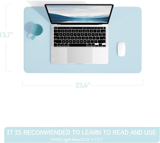 YSAGi Non-Slip Leather Desk Pad, Waterproof Laptop Computer Desk Keyboard Mat, Table Protector Blotter Mat, Large Mouse Pad for Office/Work/Home/Decor(Sky Blue, 23.6" x 13.7")