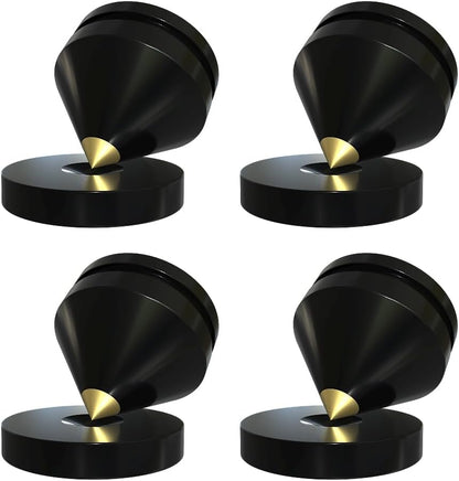 4Pcs Speaker Isolation Spikes Floor Protectors Shockproof Speaker Isolation Spikes with Base Pad for Speaker,Subwoofer,Amplifier,Turntable,Recorder CD DAC with 3m Adhesive (Black)