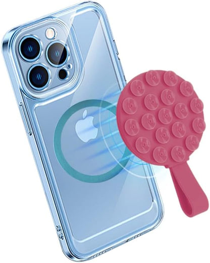 Magnetic Suction Cup Phone Mount, Silicone Suction Stand Holder, Compatible with iPhone MagSafe Phone Case, Hands-Free Mirror Shower Phone Holder Accessory for TikTok Videos, Rose Red