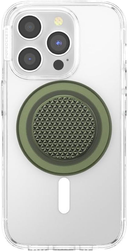 PopSockets Phone Grip for MagSafe with Kickstand, Magnetic Stand, Swappable Top, Secure Hold for iPhone MagSafe Cases, Phone & Tablet Grip - Triangle Knurl Olive