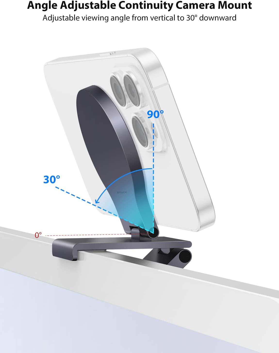 Stouchi Continuity Camera Mount for Desktop Monitor, iMac Compatible iPhone Webcam Mount with Mag-Safe for Mac Desktops and Displays, Apple TV 4K