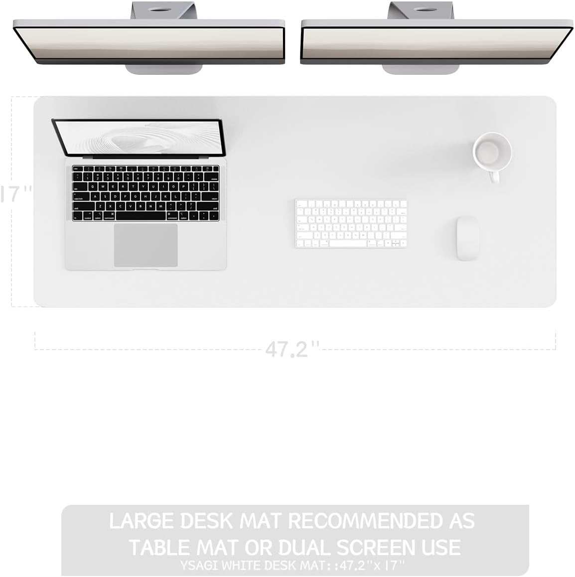 YSAGi Non-Slip Leather Desk Pad Long Size, Waterproof Laptop Computer Desk Keyboard Mat, Table Protector Blotter Mat, Large Mouse Pad for Office/Work/Home/Decor(White, 47" x 17")