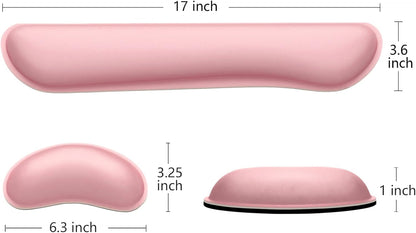 Dapesuom Enlarge Keyboard Wrist Rest, Memory Foam Wrist Cushion for Desk Mats Support, Cute Typing Pain Relief Keyboard Mouse Pad Rests Set with Non-Slip Base for Gaming Laptop Office, Rose Pink