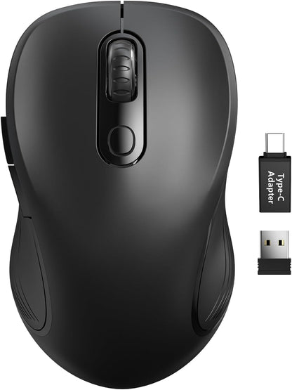Trueque Wireless Mouse for Laptop, 2.4GHz Ergonomic Computer Mouse with Back & Forward Buttons, 3-Level DPI, 6 Buttons, Optical USB Cordless Mice for Windows Chromebook MacBook PC (Ink Black)
