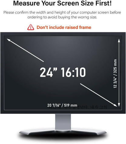 24 Inch - 16:10 Aspect Ratio - Computer Privacy Screen Filter for Widescreen Monitor - Anti-Glare - Anti-Scratch Protector Film - Protects Your Eyes from Harmful Glare and Blue Light