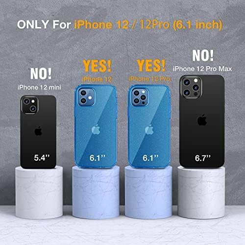 Miracase Glass Series for iPhone 12/12 Pro Case 6.1 inch, Upgraded Full-Body Rugged Phone Bumper Case Cover with Built-in 9H Tempered Glass Screen Protector and Camera Protector, Glitter Blue