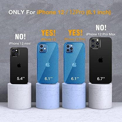 Miracase Glass Series for iPhone 12/12 Pro Case 6.1 inch, Upgraded Full-Body Rugged Phone Bumper Case Cover with Built-in 9H Tempered Glass Screen Protector and Camera Protector, Glitter Blue