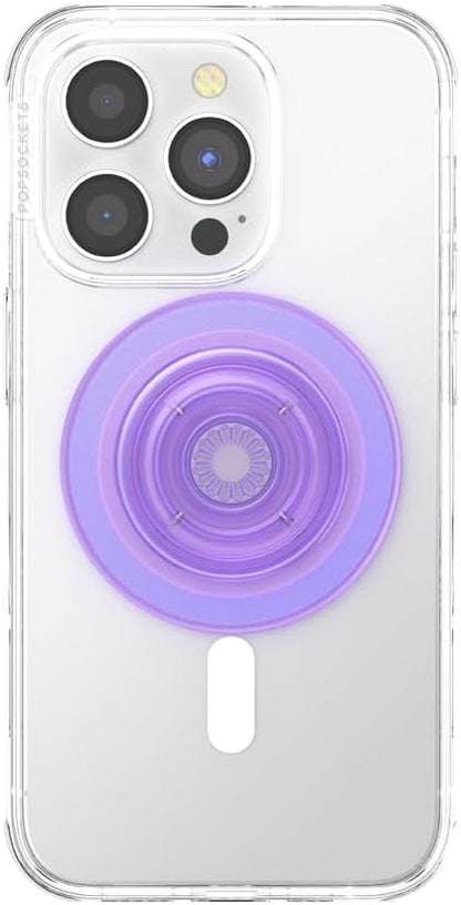 PopSockets Phone Grip for MagSafe with Kickstand, Magnetic Stand, Swappable Top, Secure Hold for iPhone MagSafe Cases, Phone & Tablet Grip - Lavender Translucent
