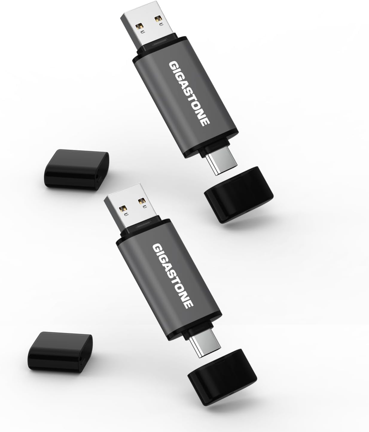GIGASTONE 256GB Dual Flash Drive (2 Pack) Z40 USB 3.2 Gen 1, 2-in-1 Type-A & Type-C, 100MB/s Ultra Fast, Head Cap Design, Plug & Play for Smartphone/PC/Mac/TV/Car Audio, USB 2.0/3.0/3.1 Compatible